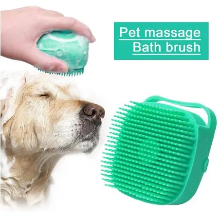 2022 Yellow Pet Shampoo Massager Scrubber Shower Silicone Hair Brush Multifunction Pet Silicone Soft Grooming Round Brush with Small Towel