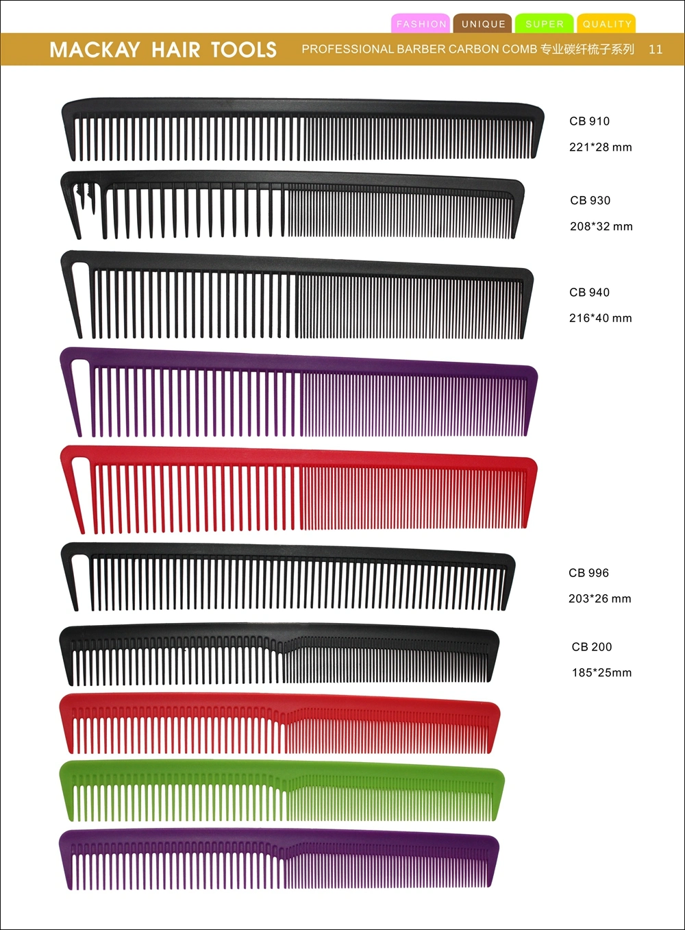 High Quality Carbon Hair Cutting Comb Heat Resistant Salon Barber Combs