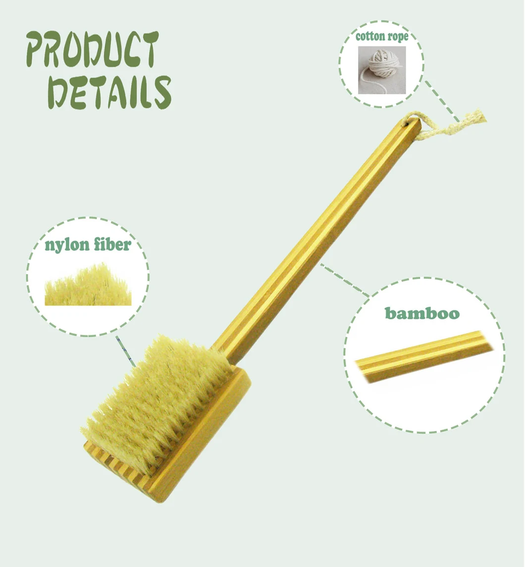 Factory Direct Custom Logo Natural Bamboo Long Handle Bath Brushes Skin Scrub Exfoliating Scrubber Back Shower Body Bath Brush