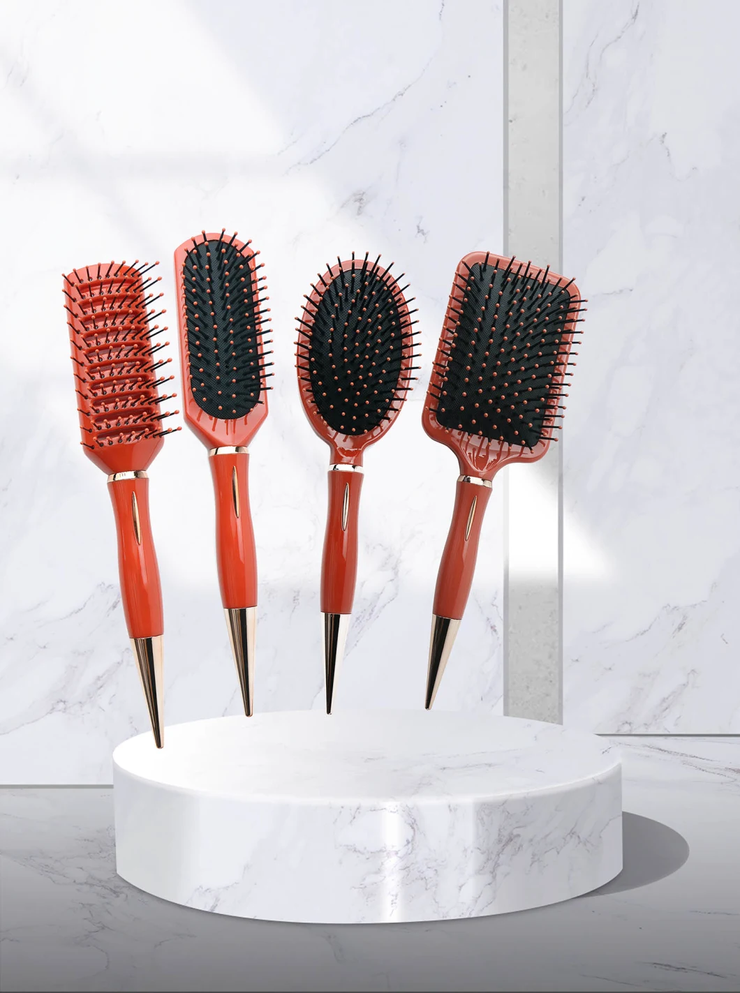 4PCS Classic Orange Home Salon Plastic Travel Hair Brush Styling Set Detangling Massage Comb Hair Brush Gift Set for Women