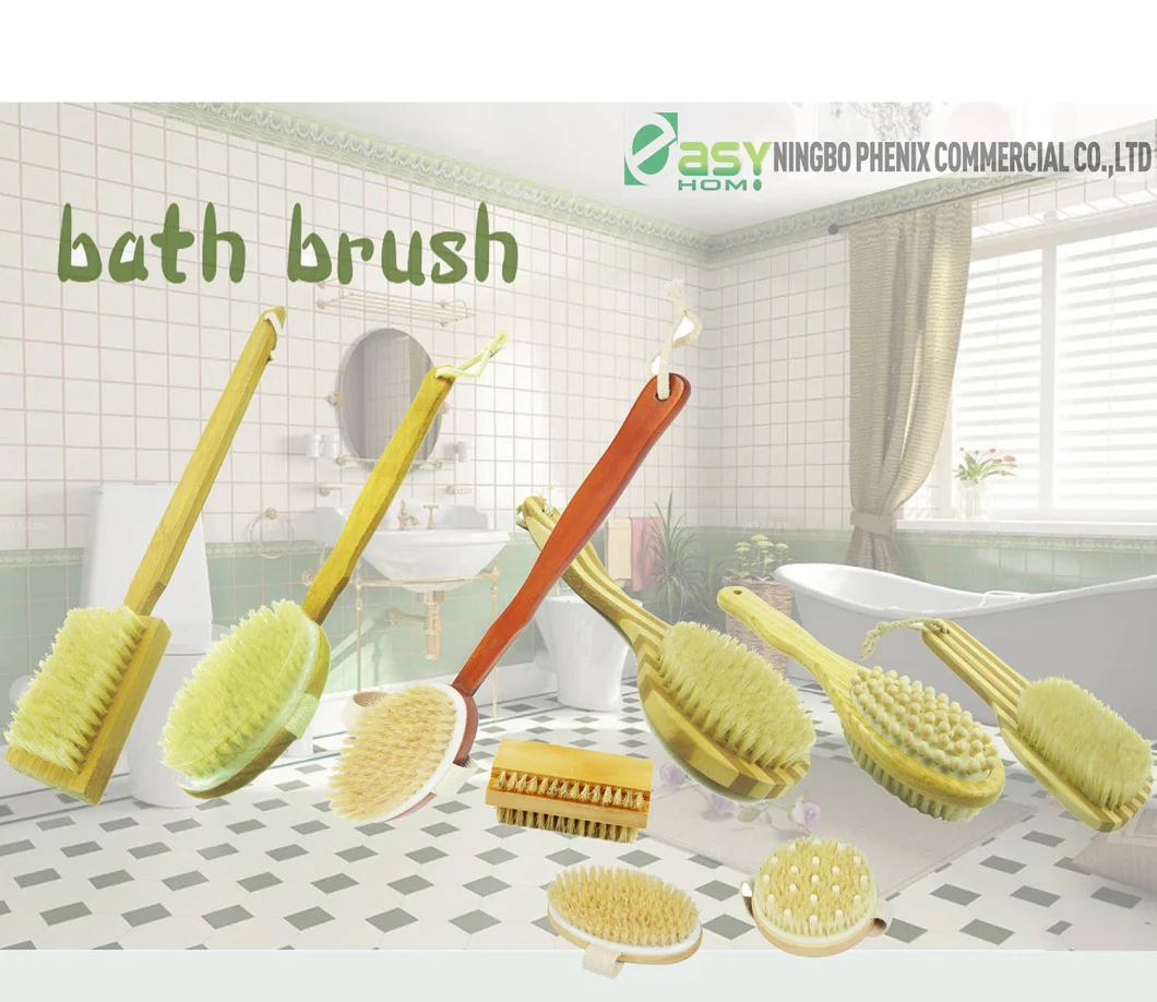 Factory Direct Custom Logo Natural Bamboo Long Handle Bath Brushes Skin Scrub Exfoliating Scrubber Back Shower Body Bath Brush