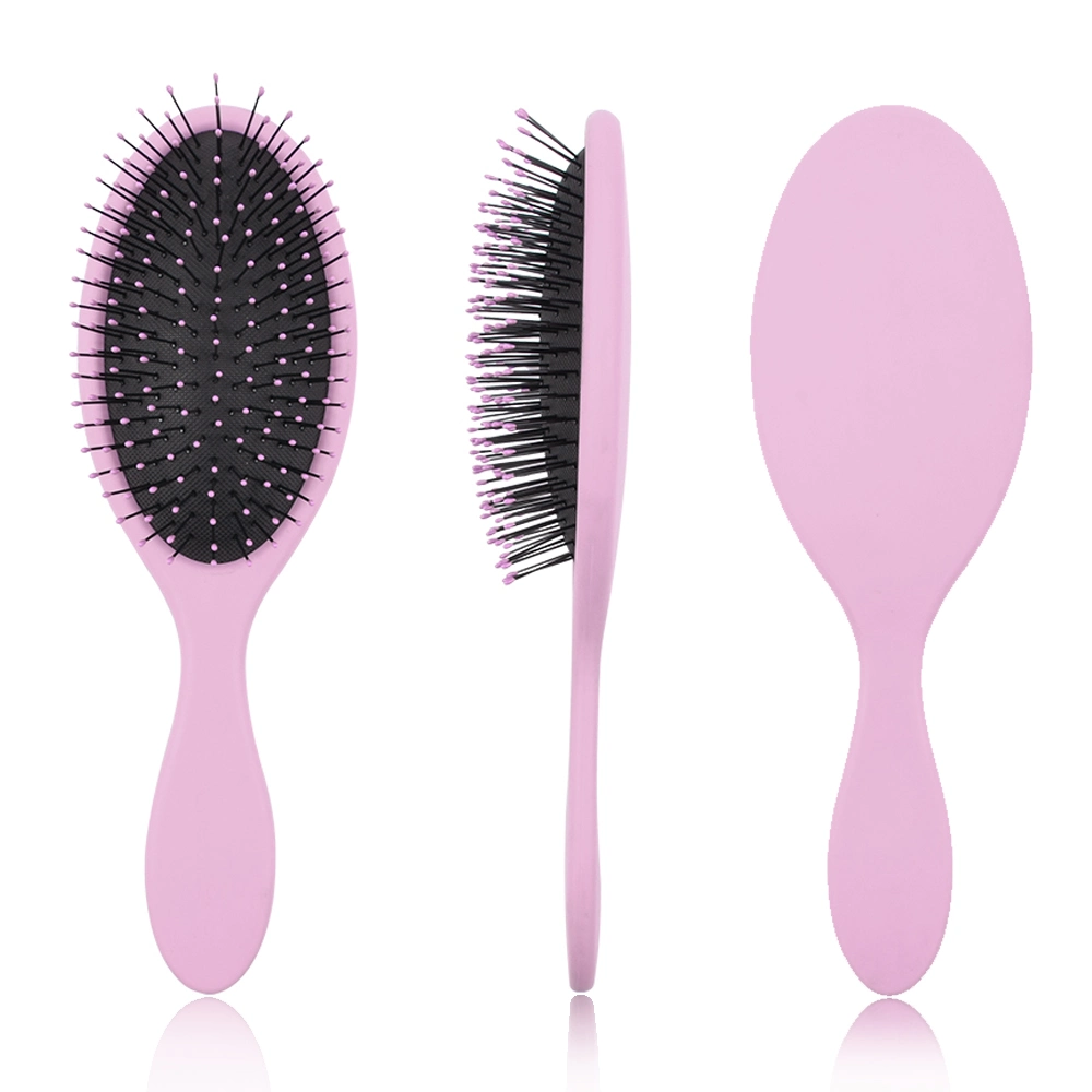 Custom Logo Premium Quality Wholesale Pink Thick Soft Nylon Bristle Detangling Curly Wet and Dry Hair Brush Set PRO for Wig Hair