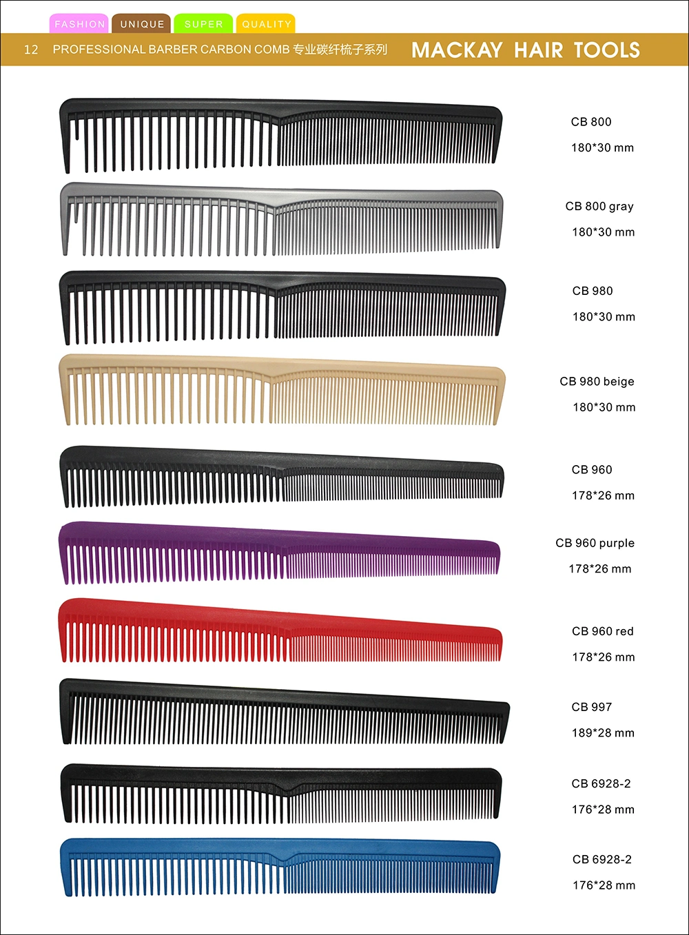 High Quality Carbon Hair Cutting Comb Heat Resistant Salon Barber Combs